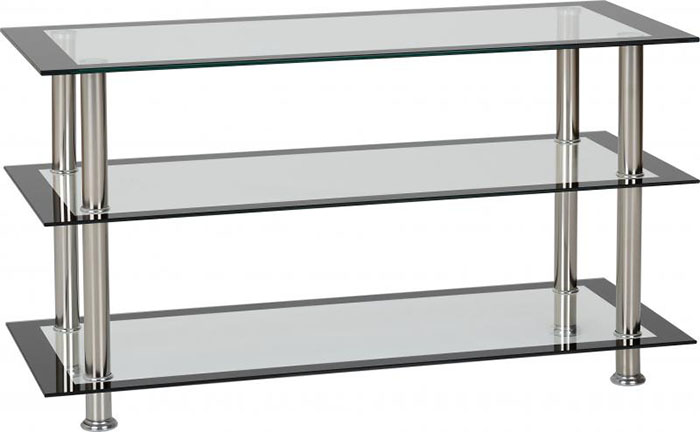 Harlequin TV Unit in Clear Glass With Black Border - Click Image to Close